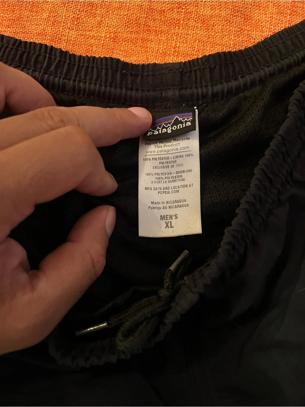 Patagonia Black Shorts with Multicolor Logo Stripe